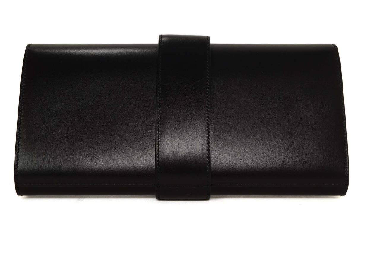 HERMES Black Box Leather 29cm Medor Clutch Bag PHW In Excellent Condition In New York, NY