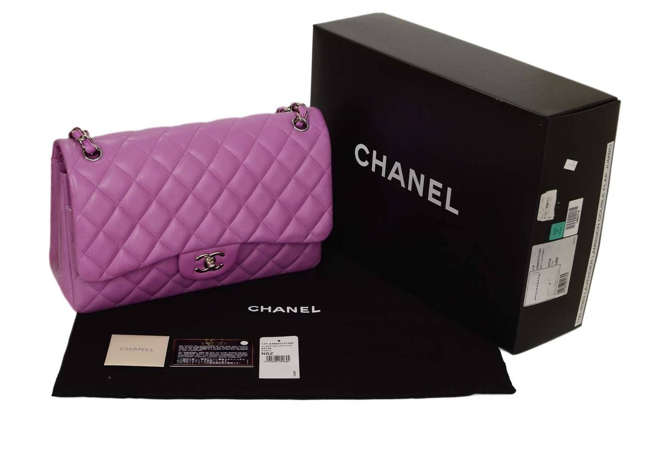 Women's CHANEL Lavender Quilted Lambskin Jumbo Classic Double Flap Bag SHW