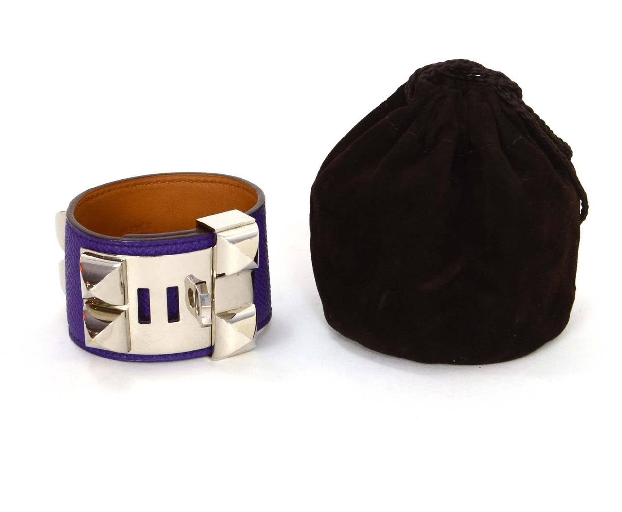 HERMES Purple Epsom Leather Collier De Chien CDC Cuff Bracelet sz S PHW 2