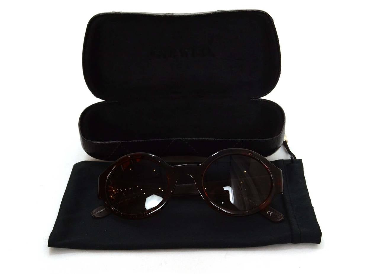 CHANEL Tortoise Shell & Quilted Leather Round Sunglasses 3