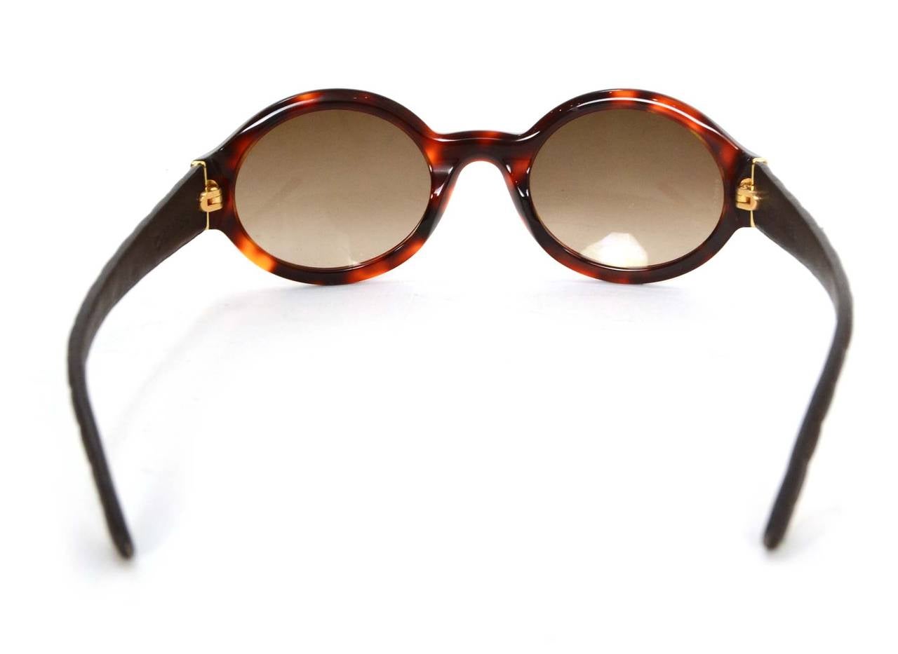 CHANEL Tortoise Shell & Quilted Leather Round Sunglasses In Excellent Condition In New York, NY