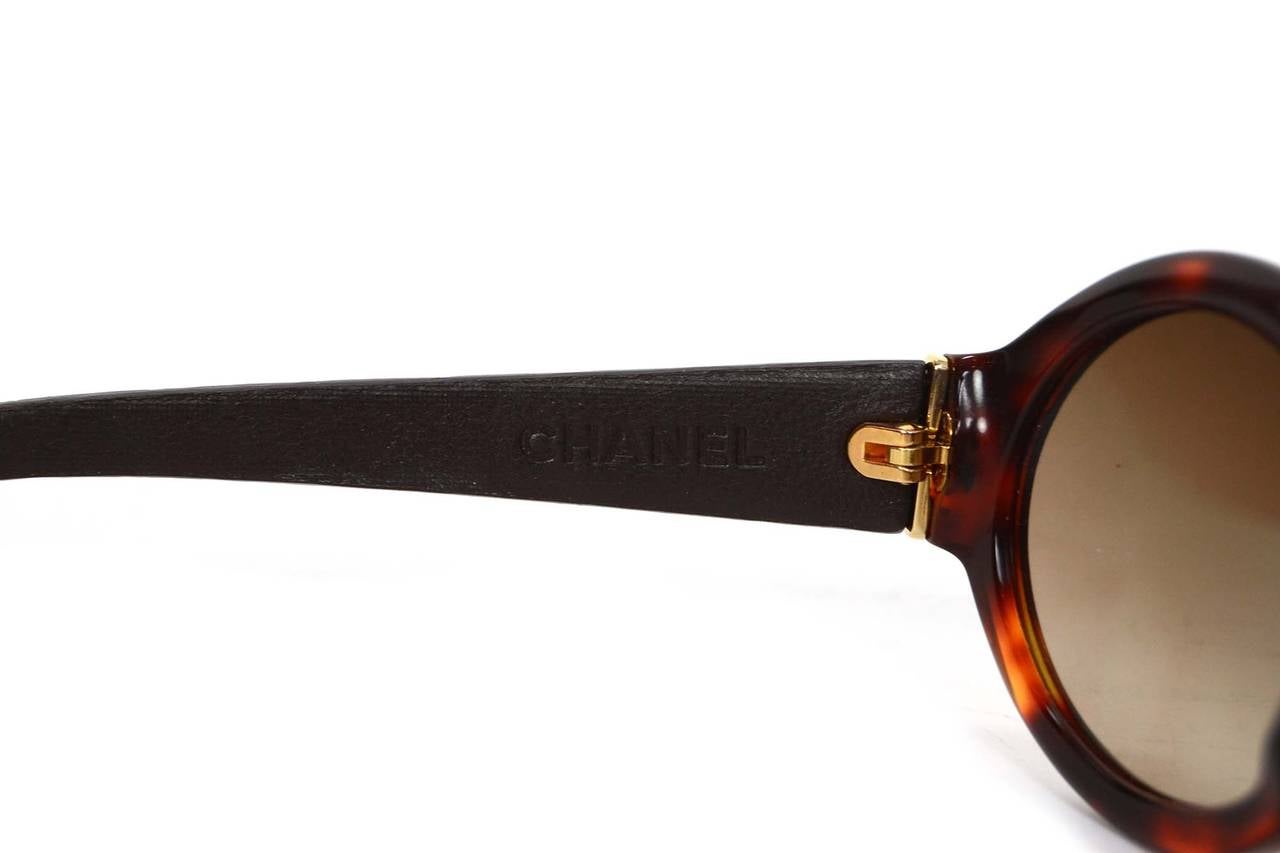 Women's CHANEL Tortoise Shell & Quilted Leather Round Sunglasses