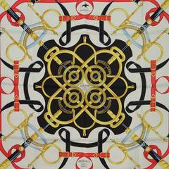 HERMES Black & Red "Eperon d'or" Silk Scarf 90cm