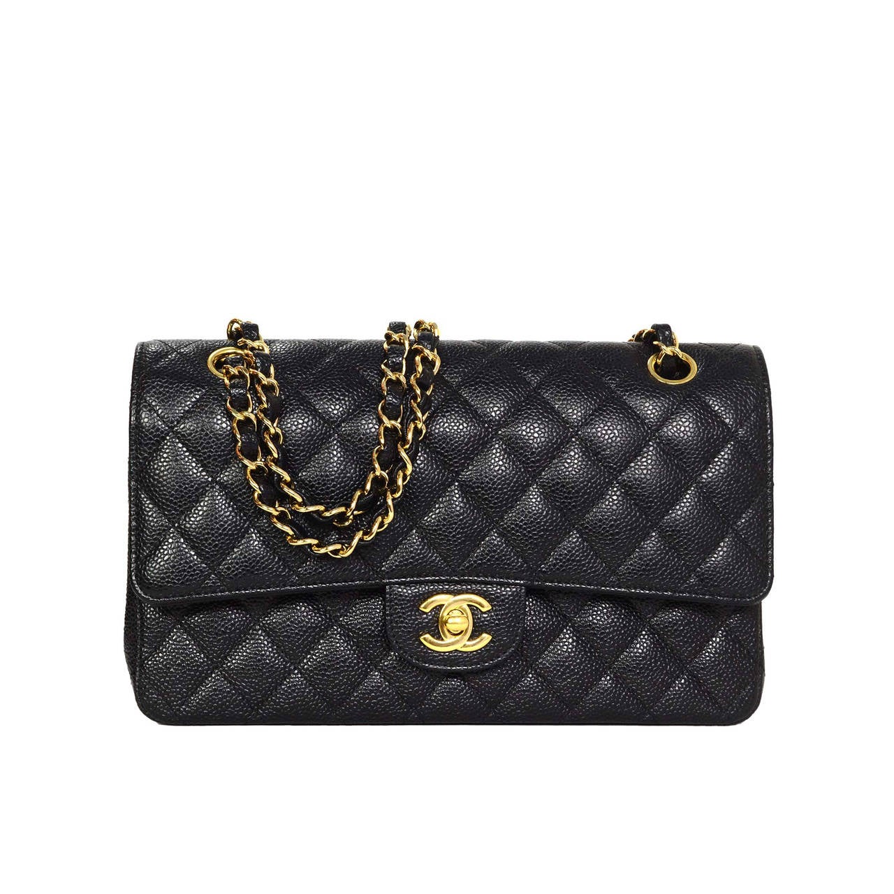 CHANEL Black Quilted Caviar Medium Classic Double Flap Bag GHW
