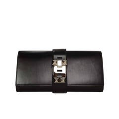 HERMES Black Box Leather 29cm Medor Clutch Bag PHW