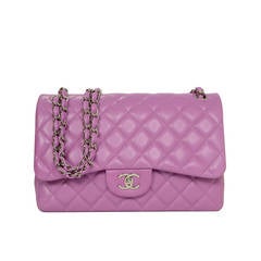 CHANEL Lavender Quilted Lambskin Jumbo Classic Double Flap Bag SHW