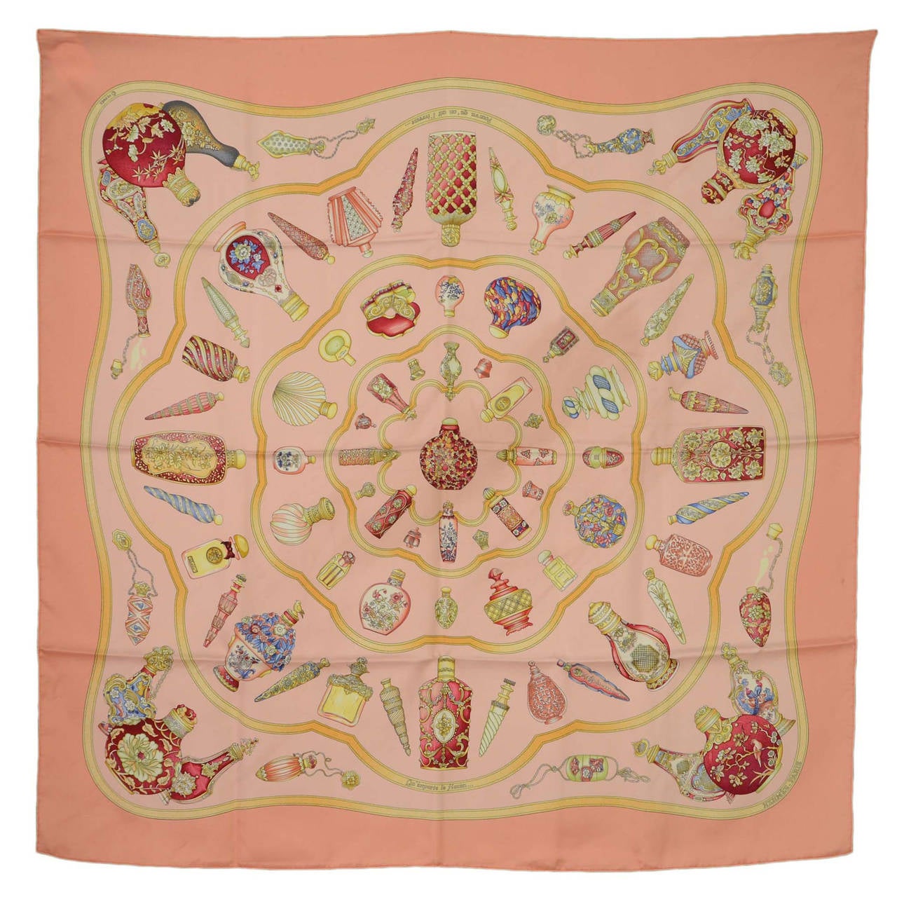 HERMES Peach "Qu'importe Le Falcon" Silk Scarf 90cm