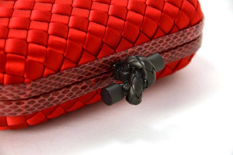 Bottega Veneta Orange Intrecciato Satin and Ayers Knot Clutch Bag