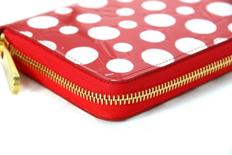 Women's Louis Vuitton Ltd Edt Red Vernis Monogram Kusama Infinity Dots Zippy Wallet