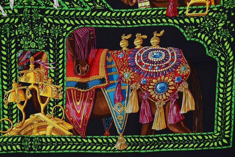 HERMES Le Danse Du Cheval Marwari Jewled Horse Print Scarf