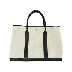 Hermes Grey Canvas & Black Leather Toile XL TGM Garden Party Tote Bag