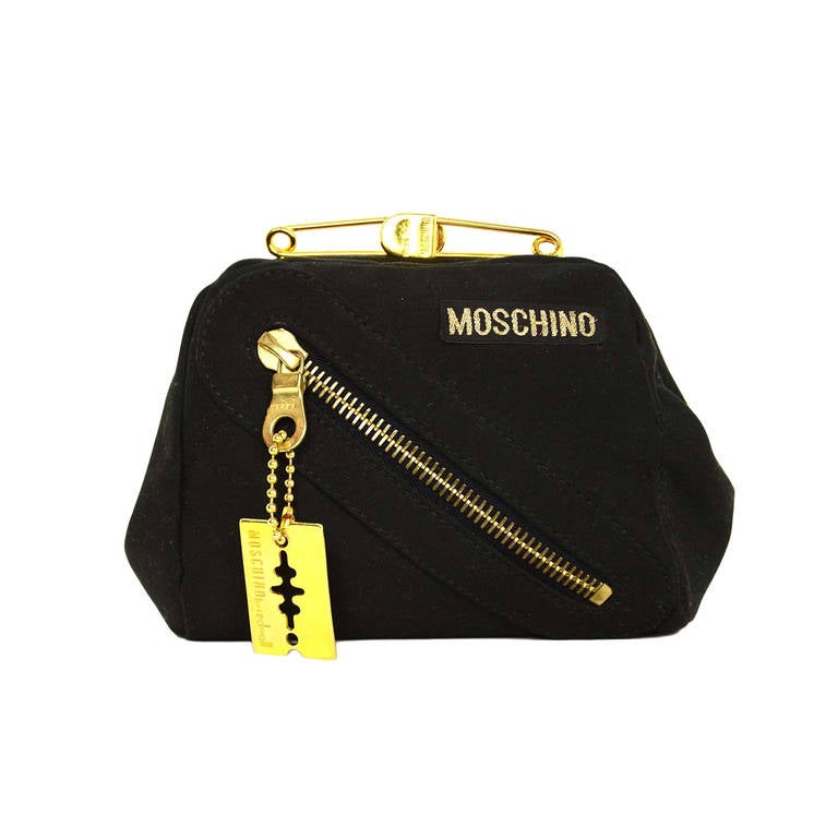 Moschino by Redwall Small Black Saftey Pin Clutch w/ Razor Charm
