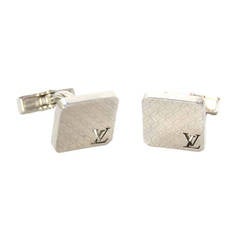 Louis Vuitton Silvertone "Champs Elysees" Cufflinks w/ Damier Case