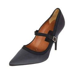 LANVIN Grey Satin Mary-Jane Pumps sz 38.5