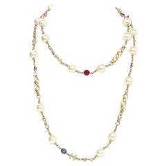 CHANEL '15 Pearl & Multi-Color Glass Bead Long Strand Necklace