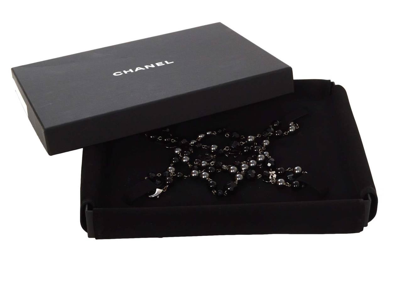 Women's CHANEL '15 Black Bead & Grey Pearl Long Strand Necklace