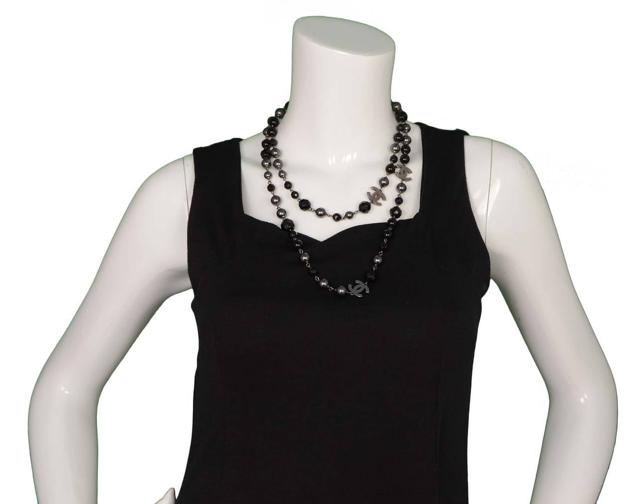 CHANEL '15 Black Bead & Grey Pearl Long Strand Necklace 1