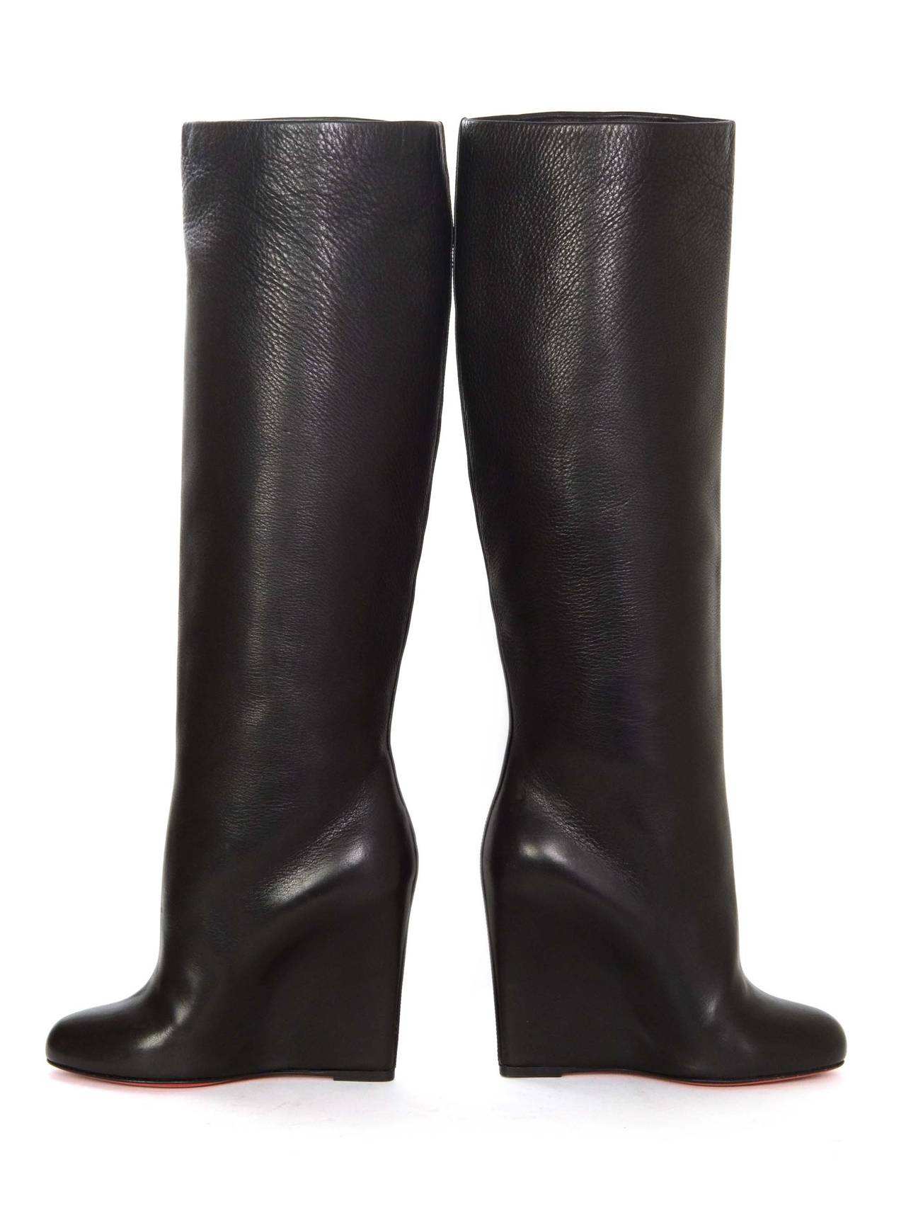 CHRISTIAN LOUBOUTIN Black Leather Zepita 85 Knee-High Wedge Boots sz 37 ...