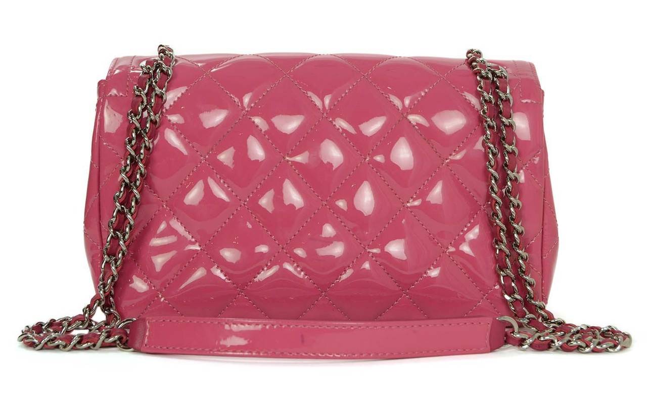 CHANEL '15 Pink Quilted Patent Small Flap Bag SHW In Excellent Condition In New York, NY