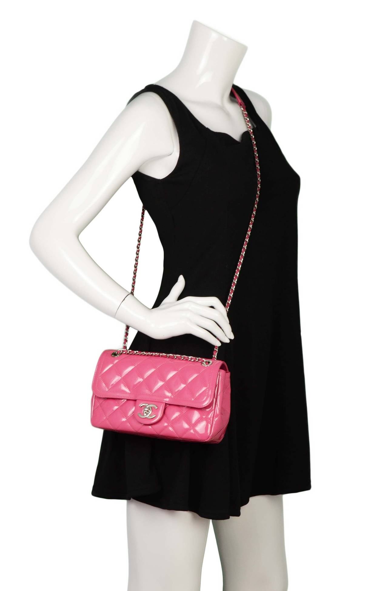 CHANEL '15 Pink Quilted Patent Small Flap Bag SHW 6