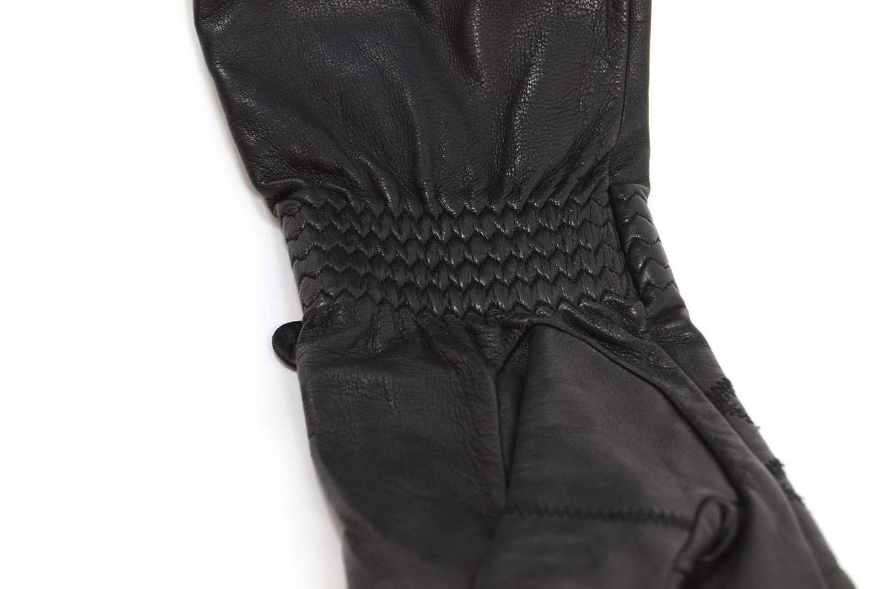 CHANEL Black Leather 3/4 Sleeve Gloves sz 7.5 In Excellent Condition In New York, NY