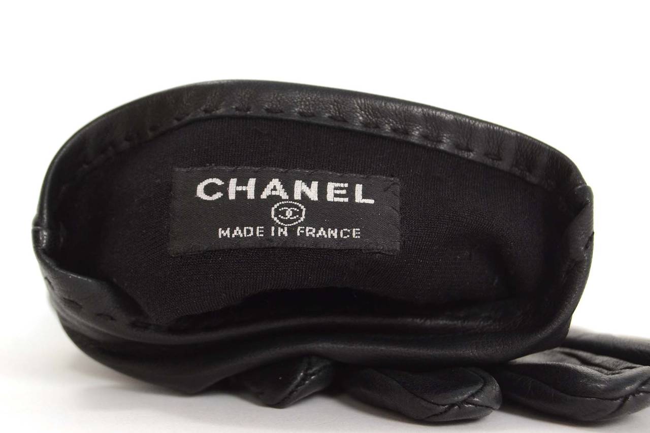CHANEL Black Leather 3/4 Sleeve Gloves sz 7.5 1