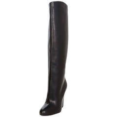 CHRISTIAN LOUBOUTIN Black Leather Zepita 85 Knee-High Wedge Boots sz 37