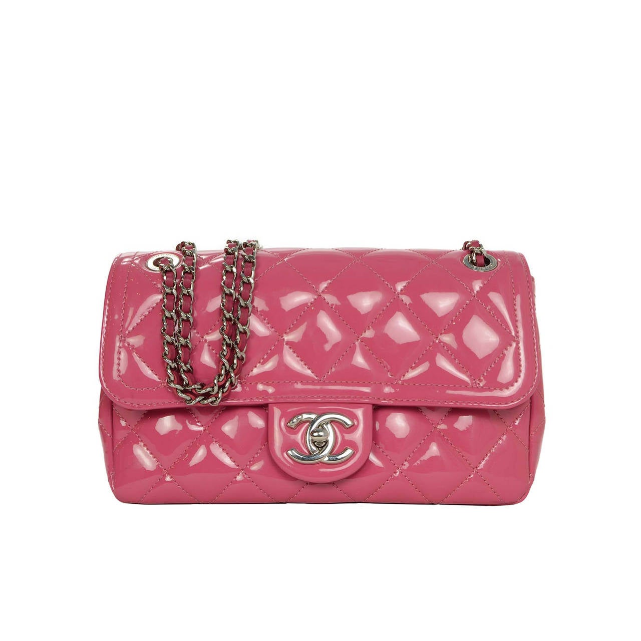 CHANEL '15 Pink Quilted Patent Small Flap Bag SHW