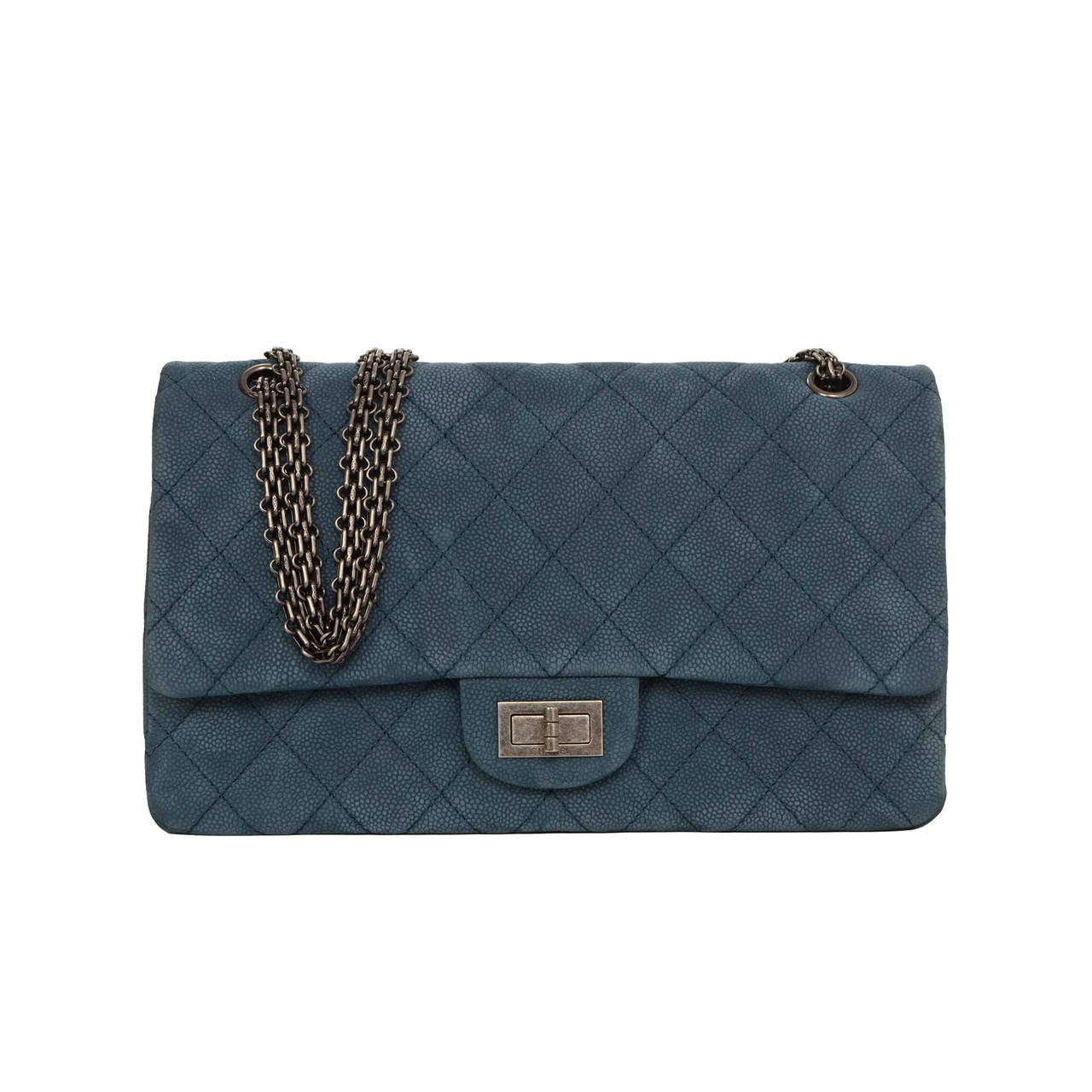 CHANEL Iridescent Blue Quilted Caviar 2.55 Re-Issue 227 Double Flap Bag SHW