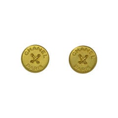 Retro CHANEL Gold Button Clip-on Earrings