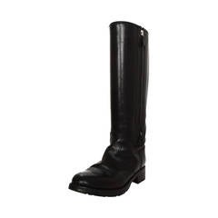 HERMES Black Leather Tall Riding Boots sz 37.5