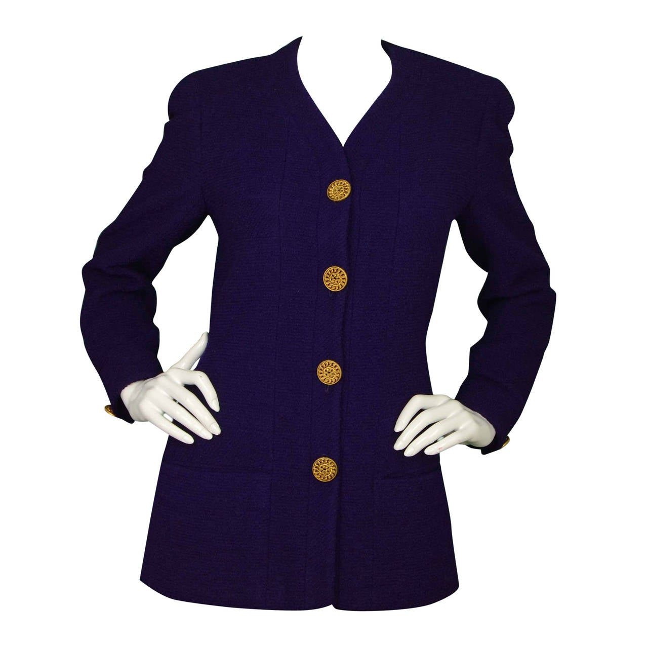 CHANEL Vintage '90s Royal Purple Wool Jacket sz 40