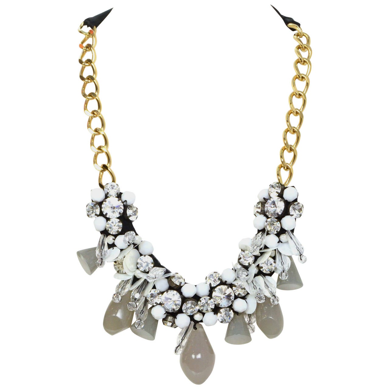 MARNI White & Grey Beaded Chain & Tie Necklace