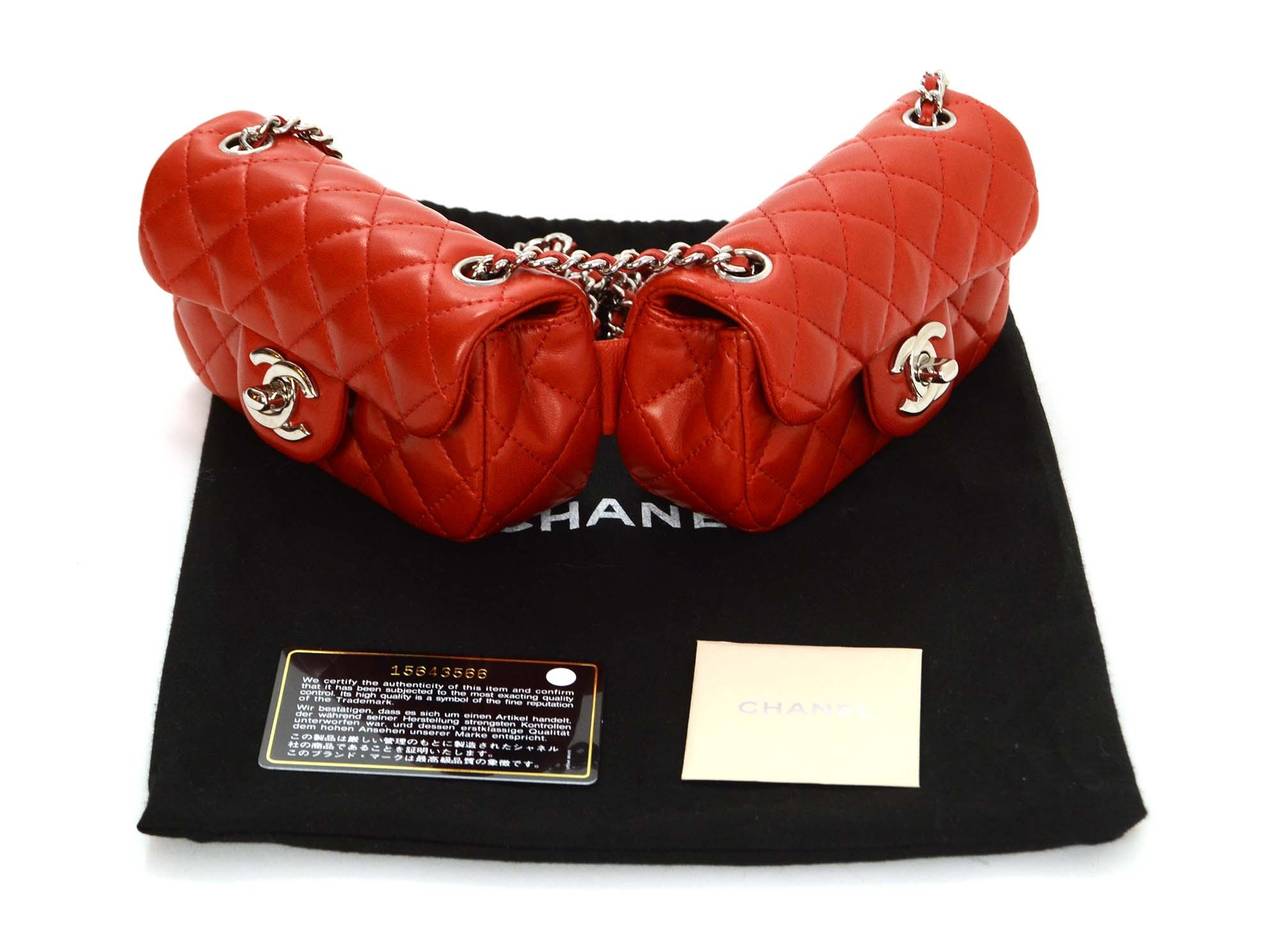 CHANEL Red Quilted Lambskin Double Mini Crossbody Flap Bag SHW at