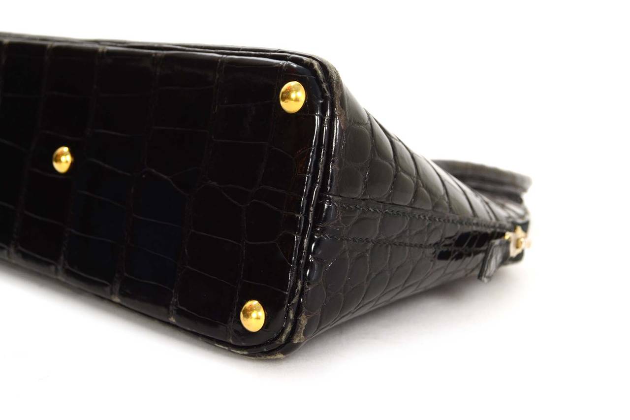 HERMES Vintage '93 Black Glazed Croc 25cm Mini Bolide Bag GHW at 1stDibs