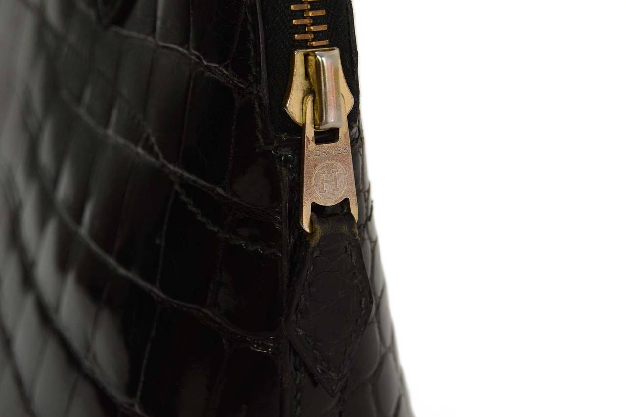 Women's HERMES Vintage '93 Black Glazed Croc 25cm Mini Bolide Bag GHW