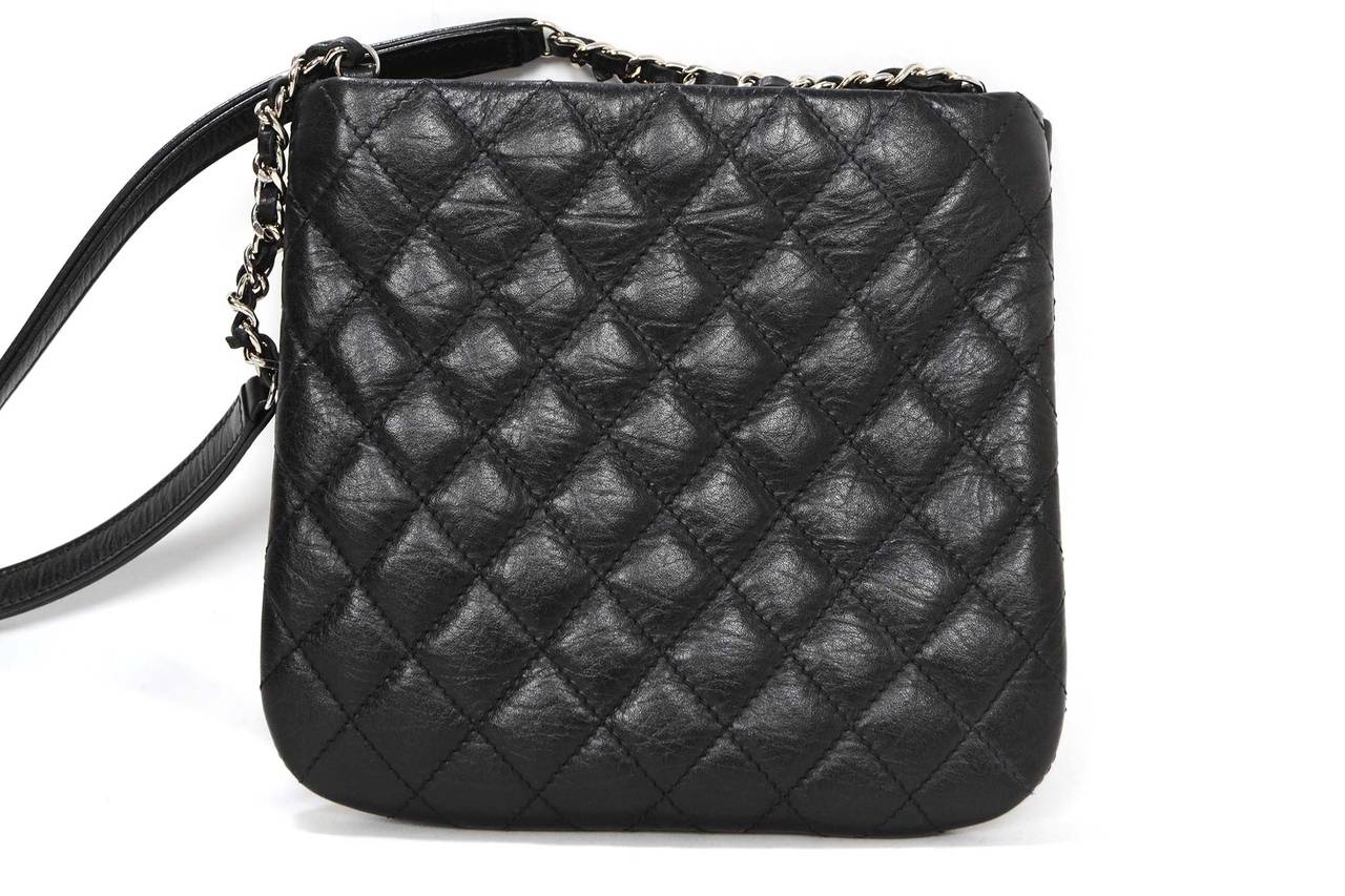 CHANEL Black Quilted Distressed Leather Small Crossbody Bag SHW at