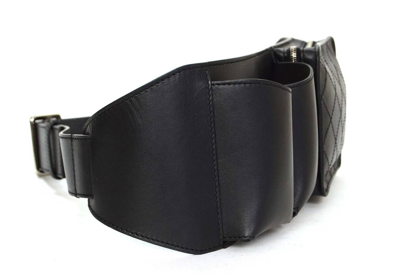 Chanel Black Leather Belt Bag
Features three different compartments and an adjustable buckle and notch closure
Made In: Romania
Year of Production: 2014
Color: Black
Hardware: Silvertone
Materials: Leather
Lining: Black