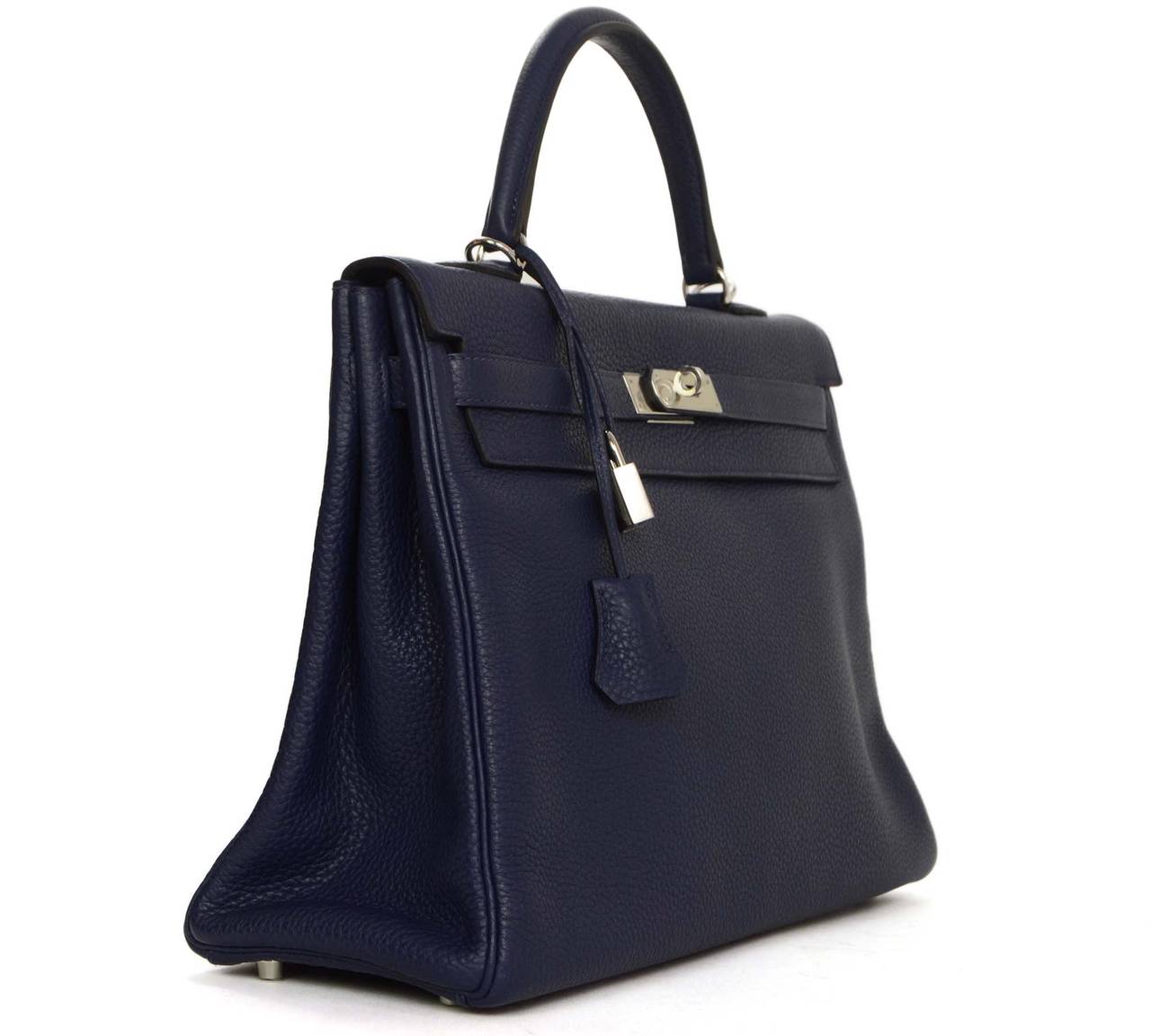 Hermes NEW Navy Bleu Saphir Clemence Leather 35cm Kelly Bag PHW ...  