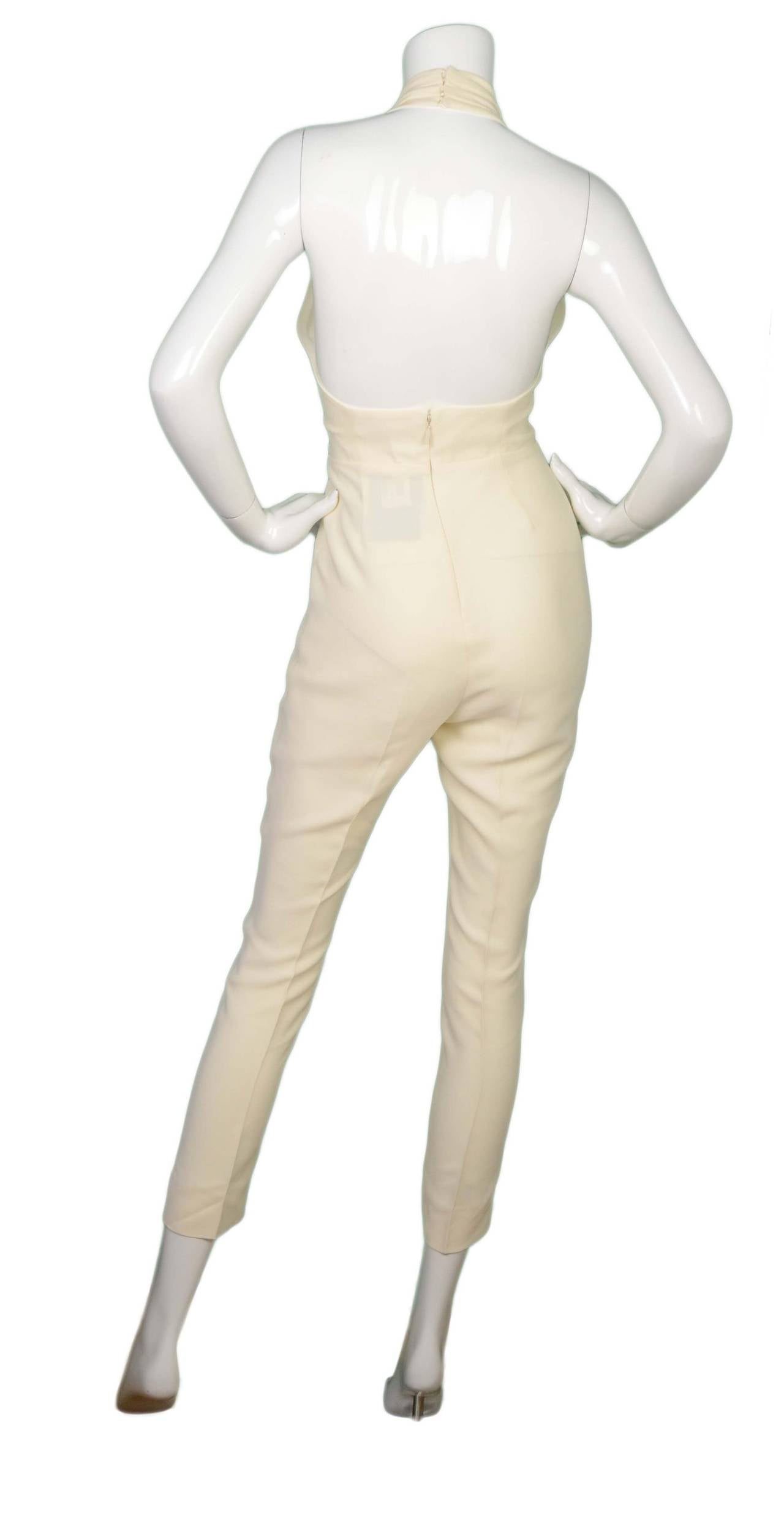 Gucci Ivory Silk Halter Neck Jumpsuit sz 36 In Excellent Condition In New York, NY