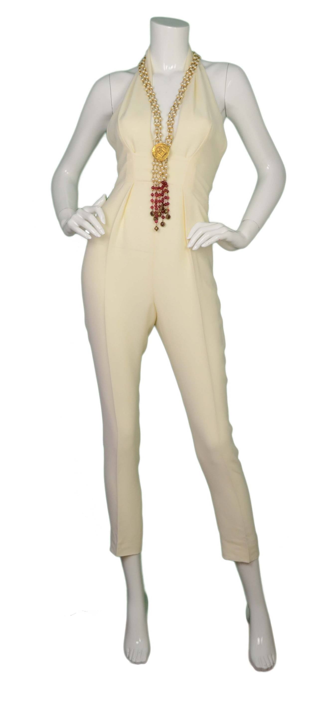 Women's Gucci Ivory Silk Halter Neck Jumpsuit sz 36