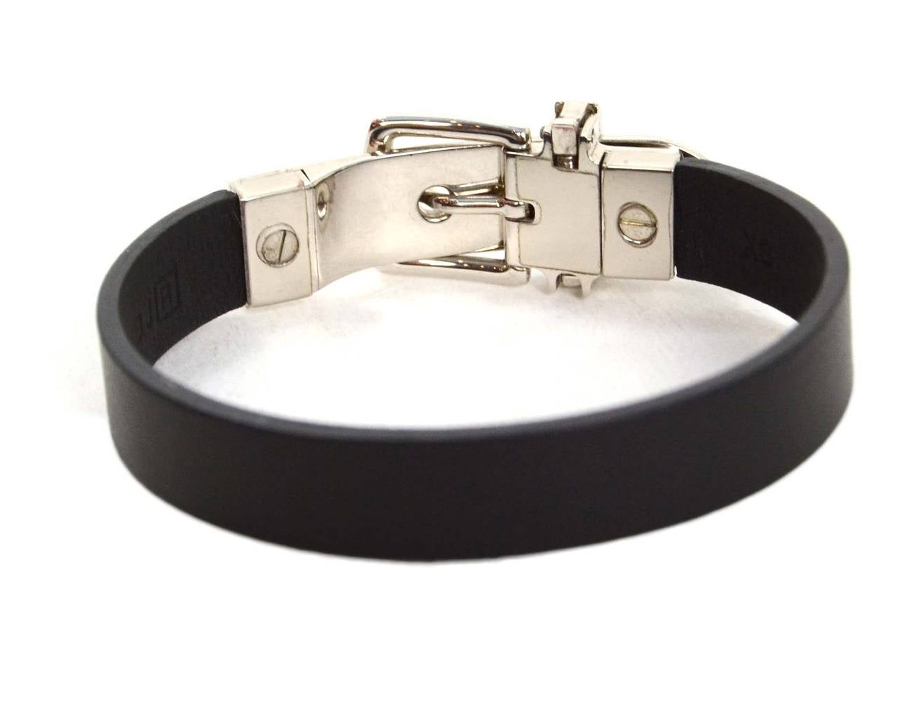 Hermes Black Leather and Palladium Buckle Bracelet sz XS at 1stDibs ...