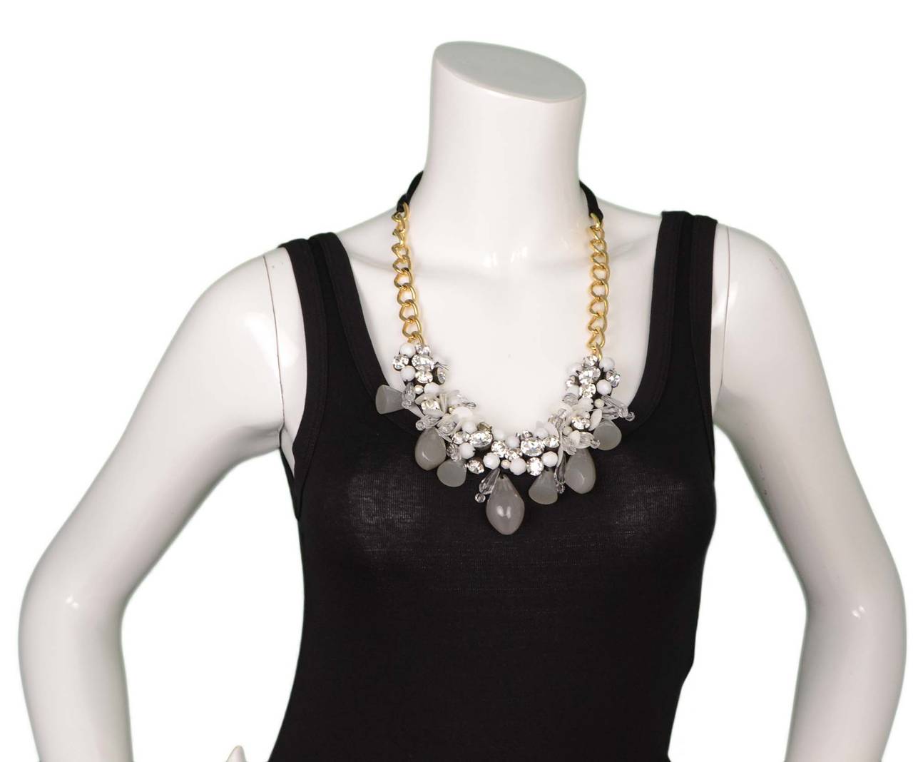 MARNI White & Grey Beaded Chain & Tie Necklace 1