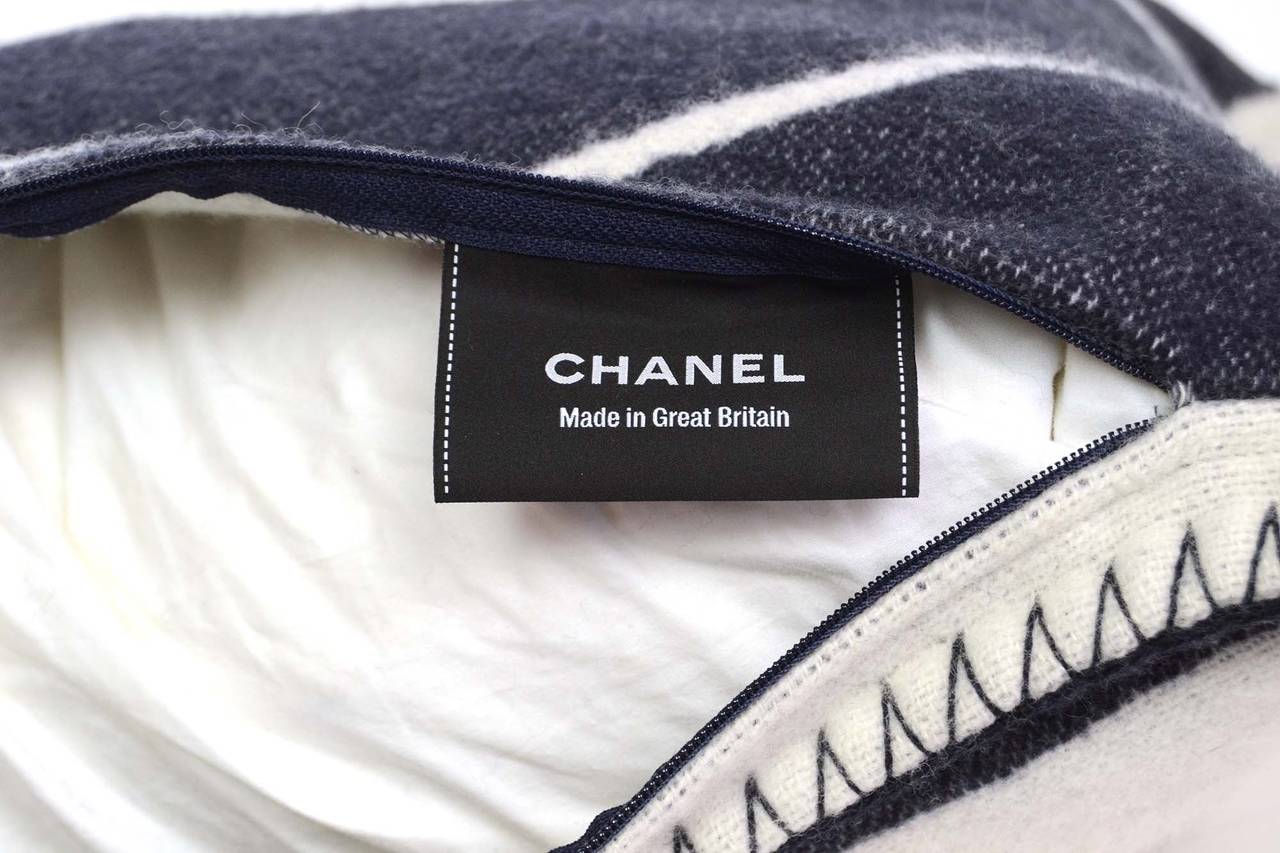 Chanel Navy & White Cashmere CC Square Pillow In Excellent Condition In New York, NY