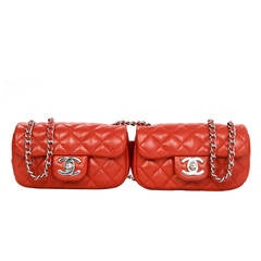 chanel crossbody red CHANEL Red Quilted Lambskin Double Mini Crossbody Flap Bag SHW