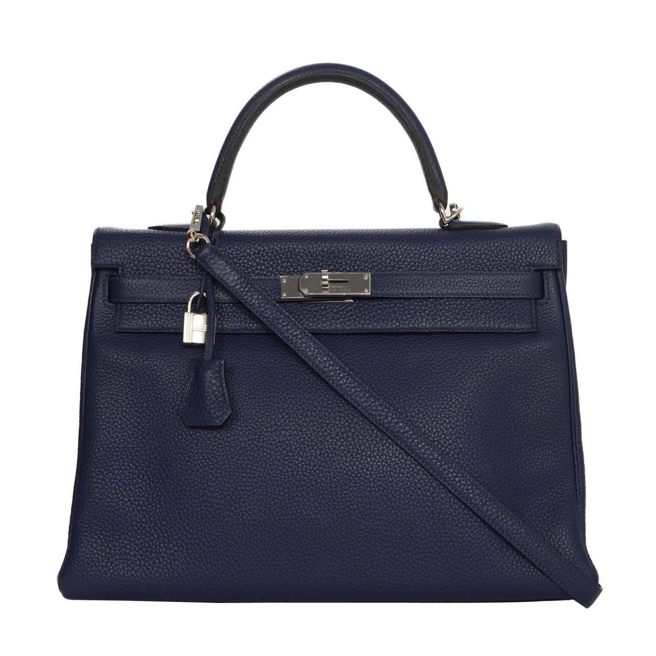 Hermes NEW Navy Bleu Saphir Clemence Leather 35cm Kelly Bag PHW ...
