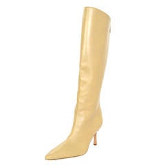 MANOLO BLAHNIK Nude Leather Tall Pointed Toe Boots sz 39