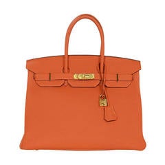 HERMES 35cm Orange Togo Leather Birkin with Gold Plated Hardware c. 2013