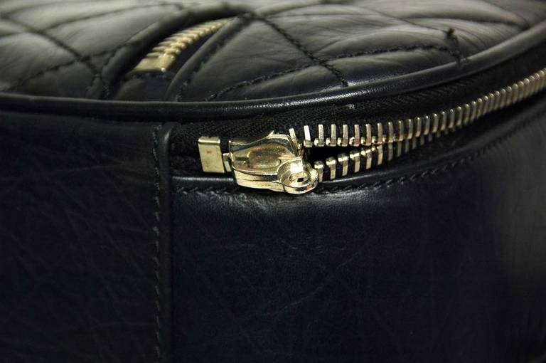 Women's or Men's Chanel 2007 Black Distressed Quilted Leather Rolling Suitcase Luggage Bag