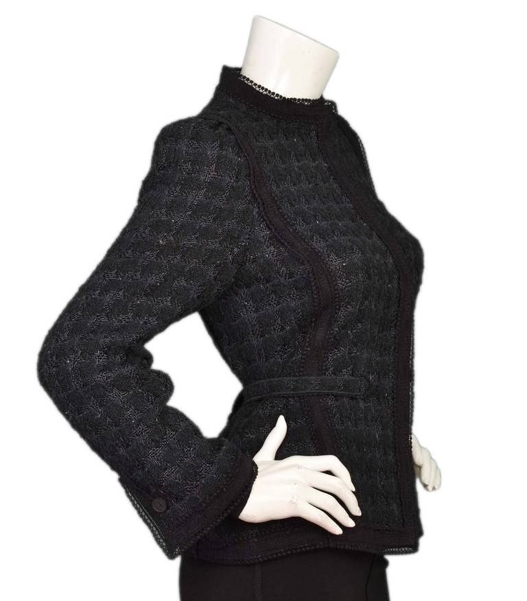 CHANEL Black Houndstooth Boucle with Waist Tie-Size 4